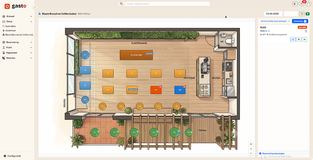 Plattegrond in Gasto met tafels en reserveringen van een restaurant
